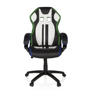 Gaming Stuhl / Bürostuhl GAMING VANGA Kunstleder blau / weiß / grün Rückenlehne
