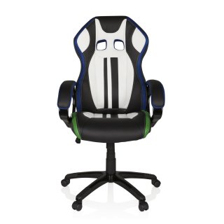Gaming Stuhl / Bürostuhl GAMING VANGA Kunstleder blau / weiß / grün Sitzfläche
